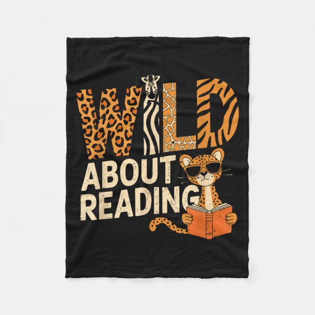 Wild about reading books reader lover librarian fleece blanket (Front)