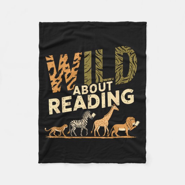 Wild about reading books reader lover librarian fleece blanket (Front)