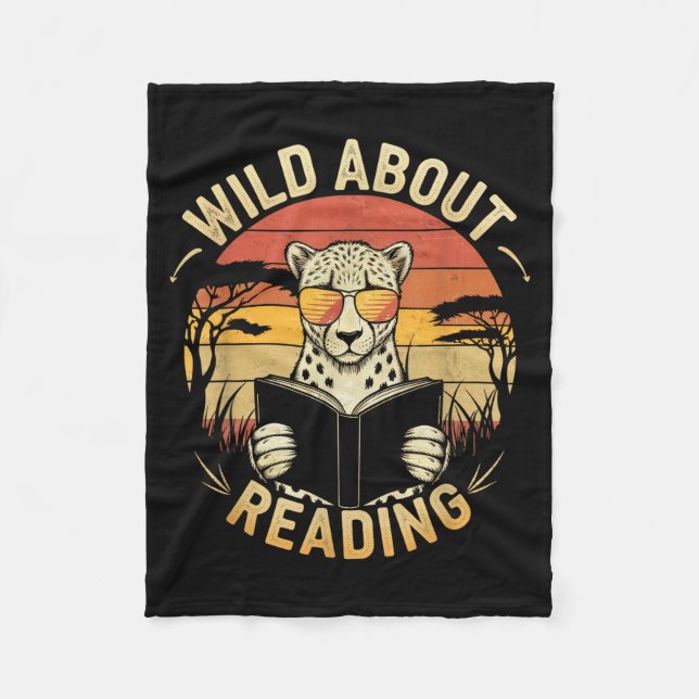 Wild about reading books reader lover librarian fleece blanket (Front)