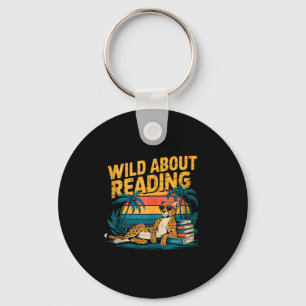 Wild about reading books reader lover librarian key ring