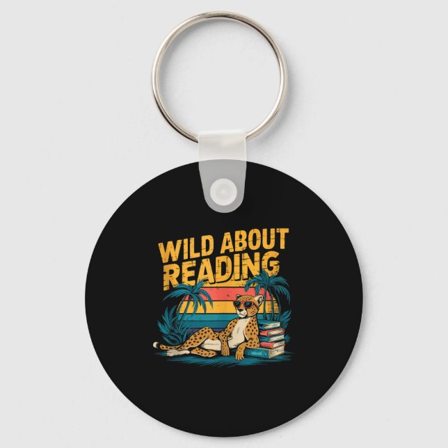 Wild about reading books reader lover librarian key ring (Front)