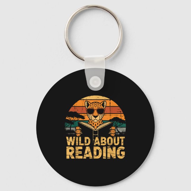Wild about reading books reader lover librarian key ring (Front)