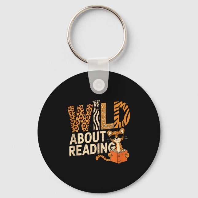 Wild about reading books reader lover librarian key ring (Front)