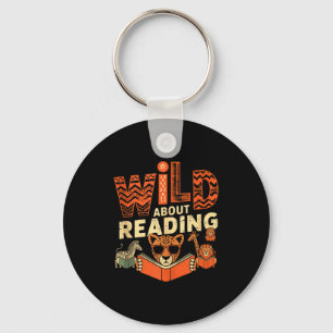 Wild about reading books reader lover librarian key ring