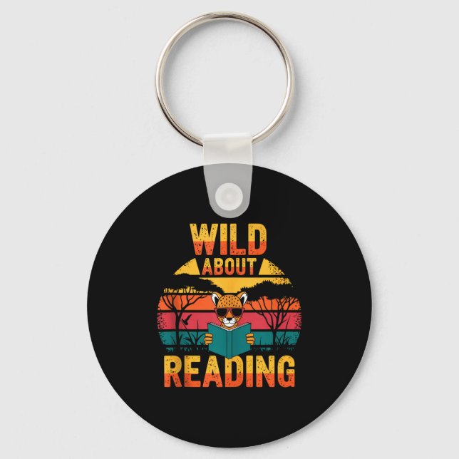 Wild about reading books reader lover librarian key ring (Front)
