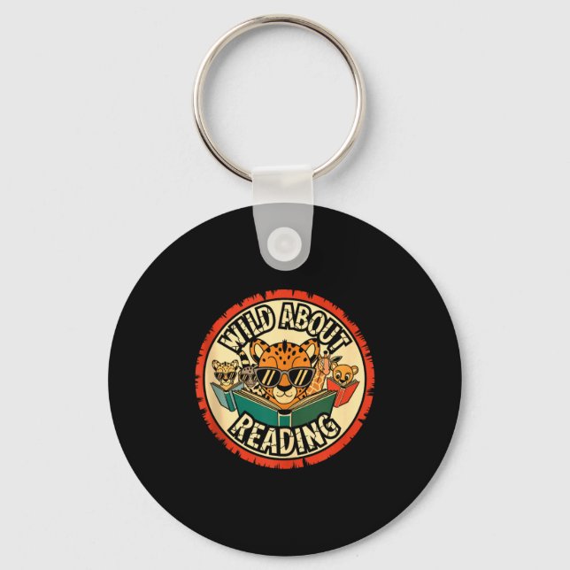 Wild about reading books reader lover librarian key ring (Front)