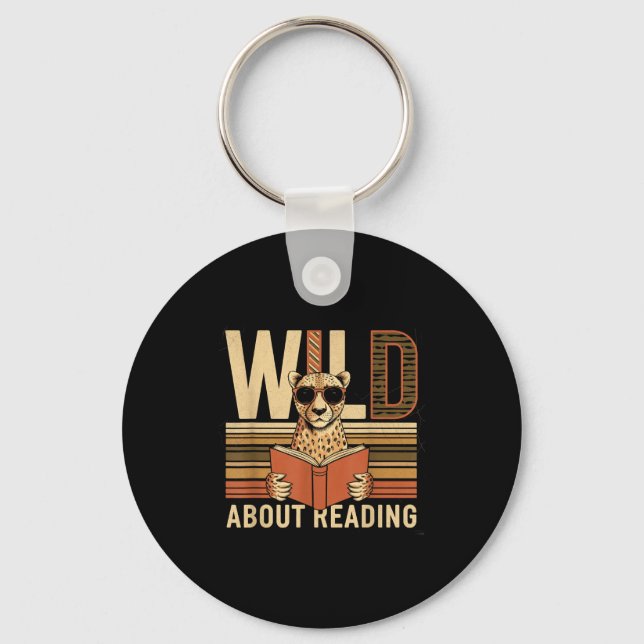 Wild about reading books reader lover librarian key ring (Front)