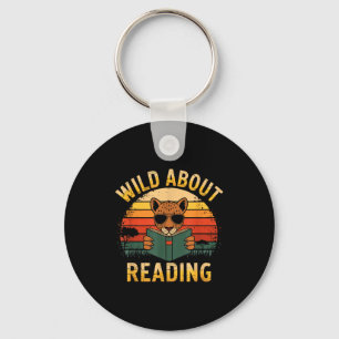 Wild about reading books reader lover librarian key ring