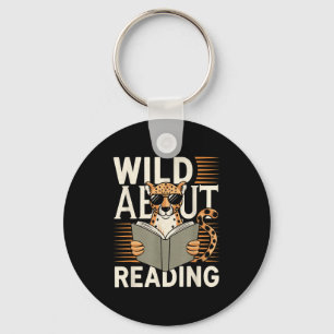Wild about reading books reader lover librarian key ring