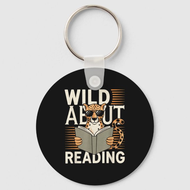 Wild about reading books reader lover librarian key ring (Front)