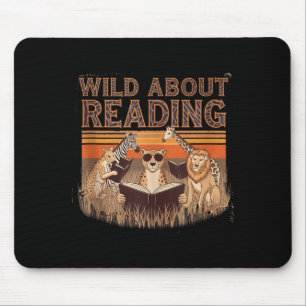 Wild about reading books reader lover librarian mouse pad