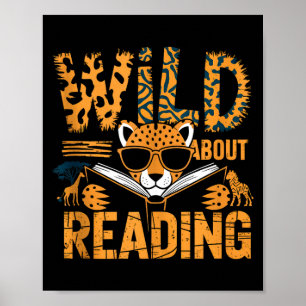 Wild about reading books reader lover librarian poster