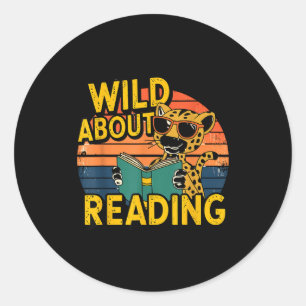 Wild about reading books reader lover librarian zo classic round sticker