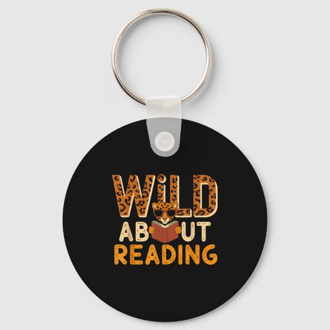 Wild about reading books reader lover librarian zo key ring (Front)