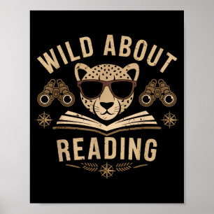 Wild about reading books reader lover librarian zo poster