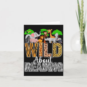Wild about reading books zoo animals lover teacher card