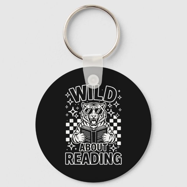 Wild about reading cool tiger sunglasses read book key ring (Front)