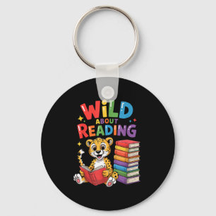 Wild about reading cute leopard teacher kids book key ring