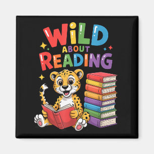 Wild about reading cute leopard teacher kids book magnet