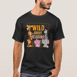 Wild About Reading Cute Zoo Animals Books Student T-Shirt