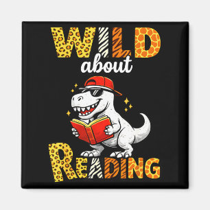 Wild about reading dinosaur book lover boys animal magnet