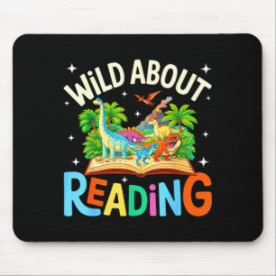 Wild About Reading Dinosaur Books Lover Teacher Mouse Pad