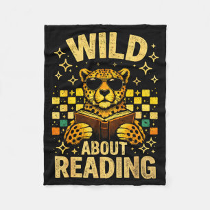 Wild about reading funny animal book lover teacher fleece blanket