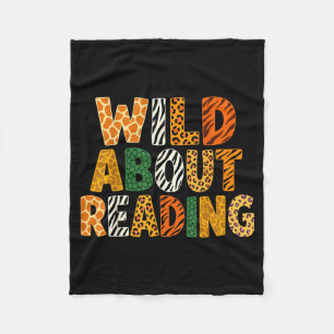 Wild about reading funny animal book lover teacher fleece blanket
