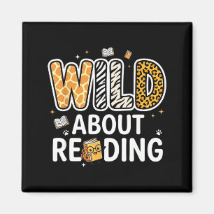 Wild about reading funny animal children book love magnet