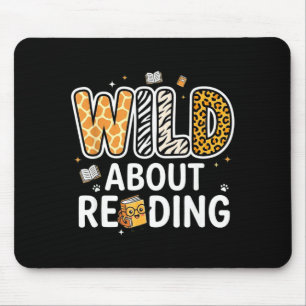 Wild about reading funny animal children book love mouse pad