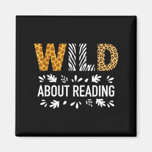 Wild about reading funny animal print teacher magnet