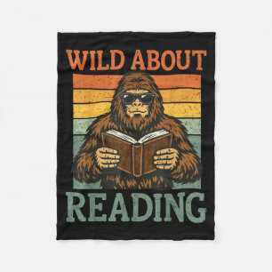 Wild About Reading Funny Bigfoot Book Lover Fleece Blanket