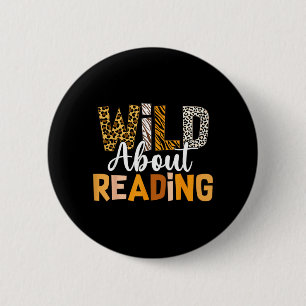Wild About Reading Funny Book Lover Bookworm 6 Cm Round Badge