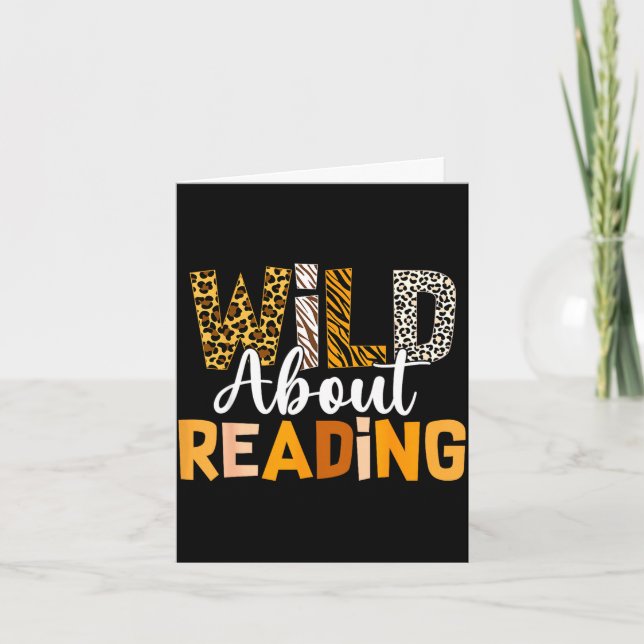 Wild about reading funny book lover bookworm anima card (Front)