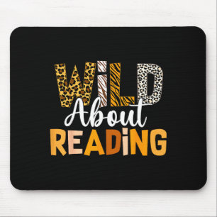 Wild about reading funny book lover bookworm anima mouse pad