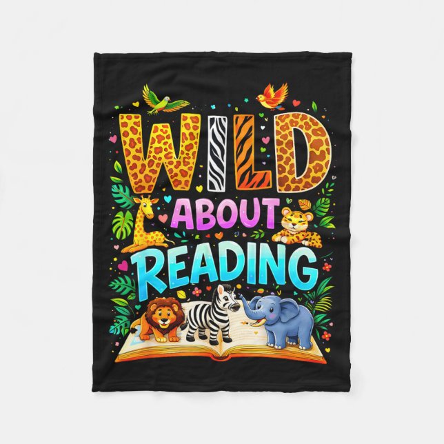 Wild about reading funny book lover bookworm fleece blanket (Front)