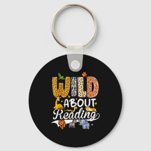 Wild about reading funny book lover bookworm key ring