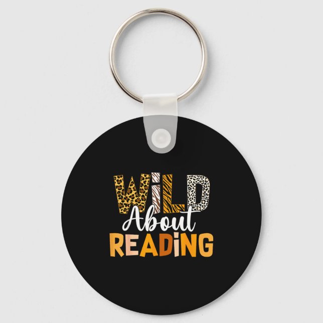Wild about reading funny book lover bookworm key ring (Front)