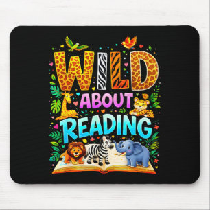 Wild about reading funny book lover bookworm mouse pad