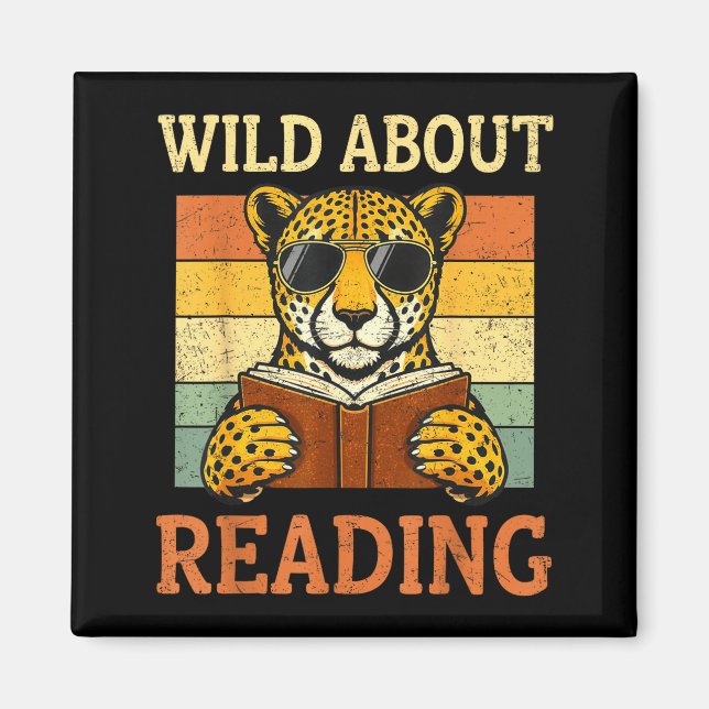 Wild About Reading Funny Leopard Cheetah Book Magnet (Front)