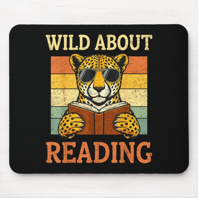 Wild About Reading Funny Leopard Cheetah Book Mouse Pad (Front)
