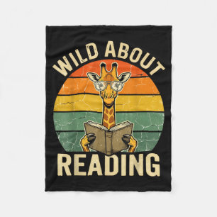 Wild About Reading Giraffe Book Lover Retro Fleece Blanket