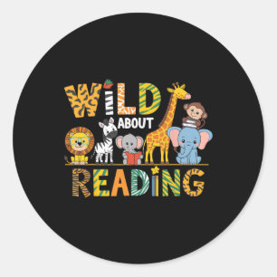 Wild About Reading Kid Love Wild Animal Books Back Classic Round Sticker