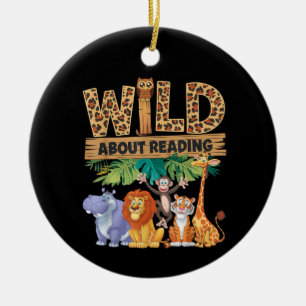 Wild About Reading Leopard Print Cute Zoo Animal Ceramic Ornament