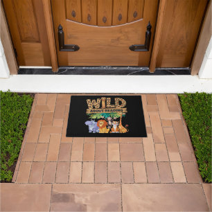 Wild About Reading Leopard Print Cute Zoo Animal Doormat