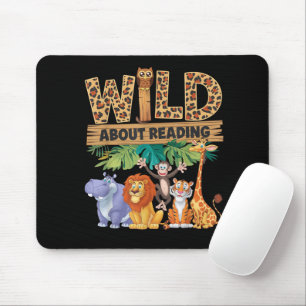 Wild About Reading Leopard Print Cute Zoo Animal Mouse Pad