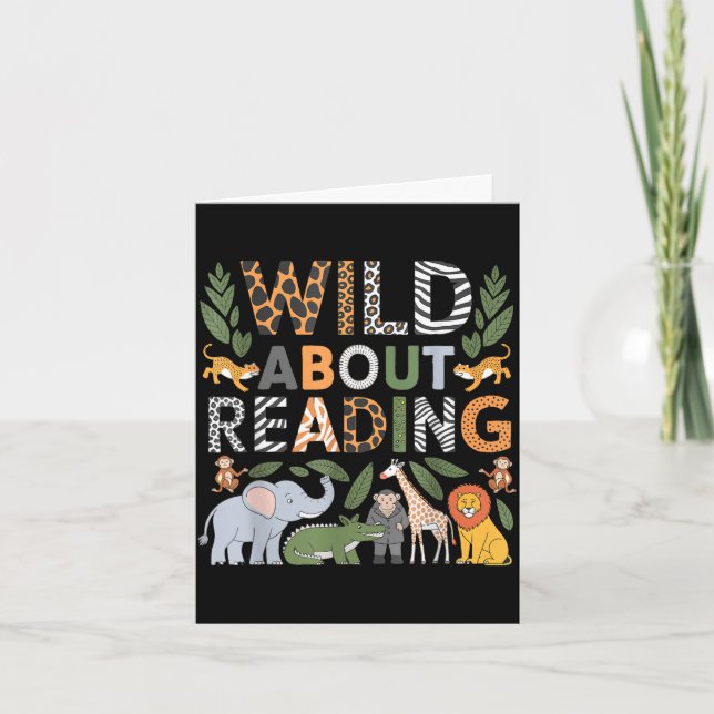 Wild about reading reading books and bookworm card (Front)
