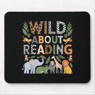 Wild about reading reading books and bookworm mouse pad