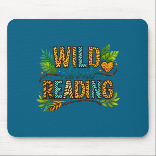 Wild about reading reading books and bookworm mouse pad