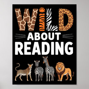 Wild about reading retro animal book lover poster